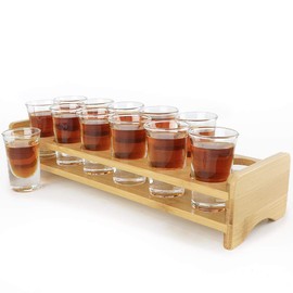 Shot Glass Set 12pcs 1oz/30ml Clear Shot Glass with Bamboo Shot Glass Holder for Party, Club, Cocktail - SG01-12 (12pcs)