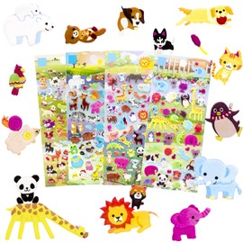 IMNEXT2U 3D Puffy Stickers for Kids Resuable Sticker for Toddler, Boys, Girls 4 Sheets - Mother Child Animals, Dogs, Cats, Elephant, Giraffe, Monkey, Sheep, Panda, Koala, Rabbit (Zoo)