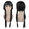Black Long Double Braid Wig Synthetic Simulated Scalp Heat Resistant