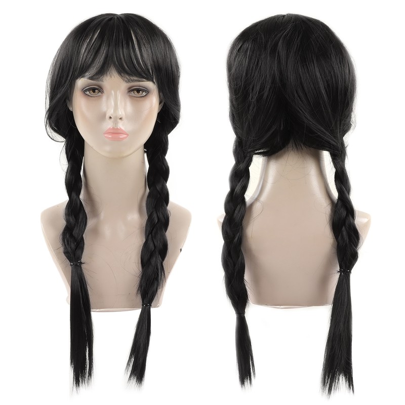 Black Long Double Braid Wig Synthetic Simulated Scalp Heat Resistant