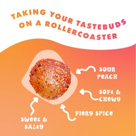 Chili Chews Great Tasting Sweet Then Sour & Spicy Candy Bites, Snacks For All Ages, The Perfect Combo Of Sweet & Spicy, Mouth Watering Gummy Candy (Peach Bites, 4 Pack)