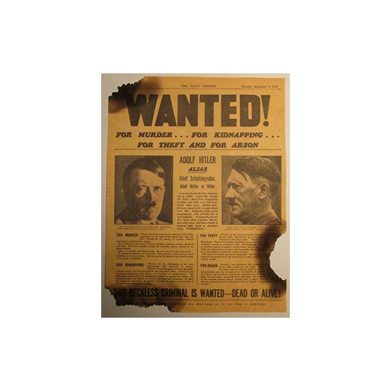 Framed World War Two, WW2 Newspaper. Nazi ADOLF HITLER Wanted