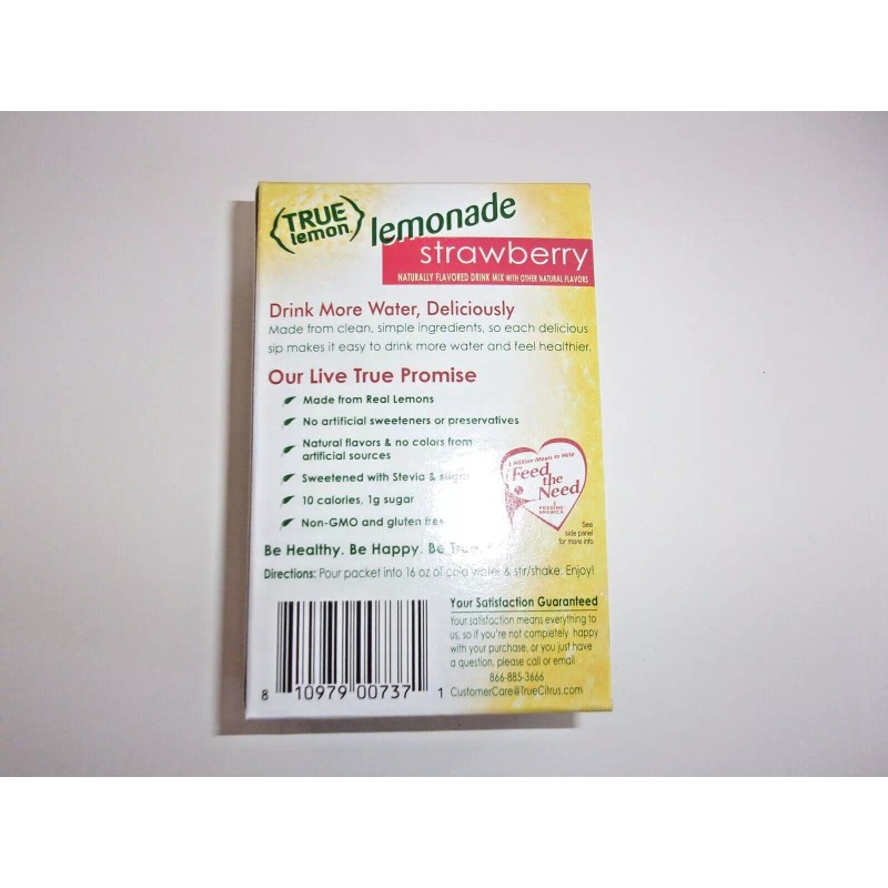 True Lemon Strawberry Lemonade Stevia Sweetened, On-The-Go, 10 Packets