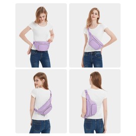 Bum Bag with Extender Strap Ladies Fanny Waist Pack with Three Pockets Waist Bag Women Large Capacity for Fashion Travel Dog Walking Hiking, Purple
