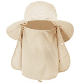 ehsbuy Fishing Hat Men's Wide Brim Mesh Tropical Hat Safari Hat Foldable Sun Hat with Face Cover Neck Flap, beige
