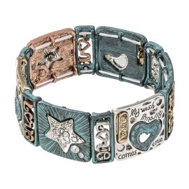 Madison Tyler Religious Prayer Bracelet for Women Religious Jewelry Gift for Girls Christian Gift, Ox Gold Ox Silver Ox Rose Patina Turq Glass Stones,