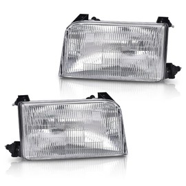 CNNELL Halogen Headlights w/o Bulb Pair Compatible with 1992-1996 Ford Bronco, F150, F250, F53, F59/Fit 1992-1997 Ford F Super Duty & 1997 Ford F250 HD Clear lens Chrome Housing Amber Reflector