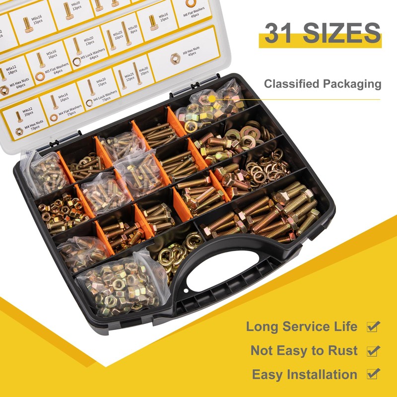 BOOBORNY 988pcs Grade 8.8 Metric Bolt Assortment, M4 M5 M6