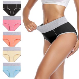 wirarpa Women's Cotton Underwear High Waist Briefs Ladies Soft Breathable Panties Full Coverage Underpants 5 Pack XX-Large