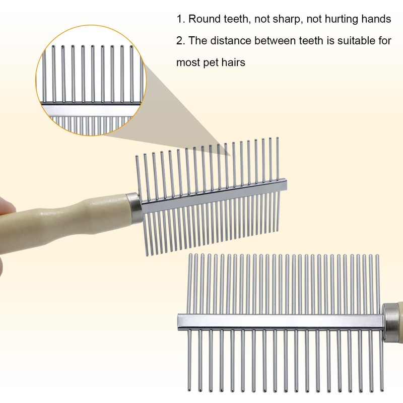 Wooden Handle Grooming Comb for Dogs Cats Pet（Double-Sided）
