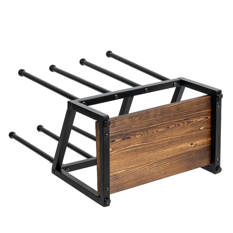 MyGift Industrial Metal & Burnt Wood 4-Pair Boot Rack with