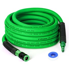 FYPower Hybrid Air Hose 3/8 in x 25 ft, Heavy Duty, Lightweight, Flexible and Kink Resistant Compressor Hose with 1/4" Universal Aluminum Fittings, Green