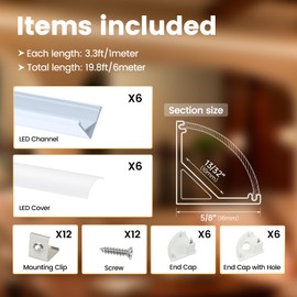 Muzata 6Pack 3.3FT/1M V Shape LED Channel Silver Aluminum LED Strip Diffuser Channel with Milky White Cover Frosted Corner Lighting Easy Installation V1SW WW 1M