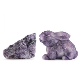 Artistone 2" Purple Lepidolite Crystal Rabbit Figurines 2 Inch Carved Gemstone Animals Bunny Statue Sculptures for Garden Lawn Yard Home Decor