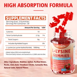 2 Pack L-Lysine 1000mg Gummies, Chewable Lysine Supplement for Adults & Kids, Essential Amino Acid Supplement for Immune Support, Collagen Formation Support, Strawberry, 120 Count