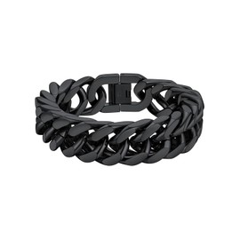 FaithHeart Mens Black Bracelet, 17mm Width Stainless Steel Wrist Bracelets Men's Hip Hop Jewelry 9.1 Inch Length