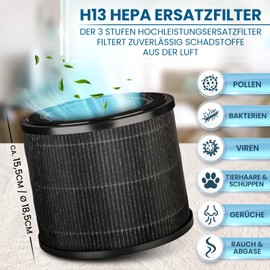 Grundig Luftreiniger Allergiker Air Purifier - Extra leise - Hepa Filter mit Premium AKTIVKOHLEFILTER I filtert 99,9% Staub/Pollen/Viren I Automatikmodus, Luftqualitätsanzeige - 49m2 (Ersatzfilter)