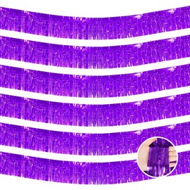 6 Pack 10 Feet Purple Foil Fringe Garland Metallic Foil Tinsel Streamers, Wall Hanging Fringe Curtain Backdrop Tinsel Fringe Banner for Parade Floats, Bachelorette, Thanksgiving Party Decorations