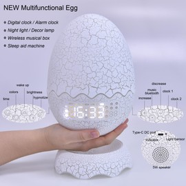 Unique Dragon Egg Digital Clock Ok to Wake Up Alarm Clock with Night Light / Lullaby White Noise / Bluetooth Speaker, Remote Control 16 Colors & Brightness & Volume, Cool Dragon Gift for Kids/Adult