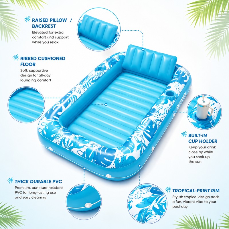 Inflatable Tanning Pool Float for Adults – 4-in-1 PVC Lounge