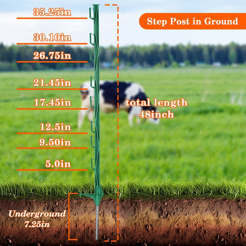 Zoiut 50 Pack Electric Fence Posts,48 Inch/4FT Step-in Plastic Posts