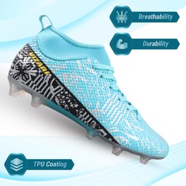 Vizari Saco FG Adult Soccer Cleats for Outdoor Play | Mint/Black Mid-Cut High Ankle Football Shoes with Sock | Professional Spikes High Top Football Cleats | Transparent Studs Soccer Cleats,