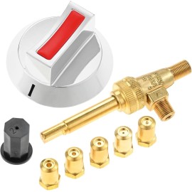 Valve Long Stem Gas Stove Valve w/ Metal Alloy Knob & Orifice Kit, Robertshaw 4626-001