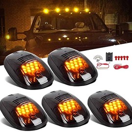 Amber Cab Marker Light for Dodge Ram 1500 2500 3500 4500 5500 Pickup Trucks 2003-2018, 12 LED Roof Running Lights Top Clearance Lamp w/Wiring Harness (Smoke Lens, 5 Pcs)