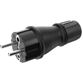 Protective Contact Plug Rubber Schuko Plug IP54 Rubber and Plastic Black Outdoor / Outdoor Hermetic Seal Suitable for Commercial/Construction Site (Pack of 1, IP 54 Plug)