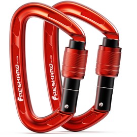 FresKaro Rock Climbing Carabiner Clips Heavy Duty, Screw Gate Locking Karabiner, UIAA Certifed, 25kN-5621lbs, 7075 Aluminium, Lightweight, Rust Proof, for Rappelling, Hiking, 4Inch, Red, 2Pack