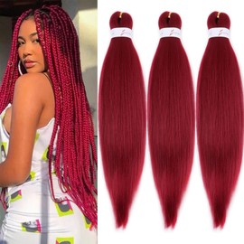 ADIASAI Braiding Hair Pre Stretched 16 Inch 3 Packs, Burgundy Pre stretched Braiding Hair for Professional Braiding Hair Extensions, Hot Water Setting Yaki Texture Kanekalon Synthetic Hair(BUG#)
