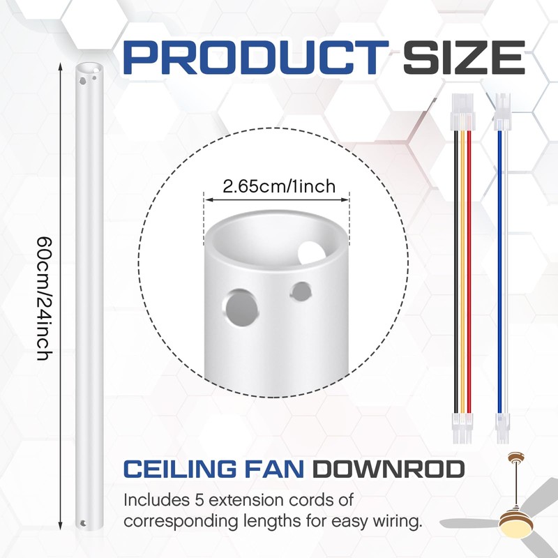 VIHOSE 24 Inch Ceiling Fan Downrod with Extension Cord 2