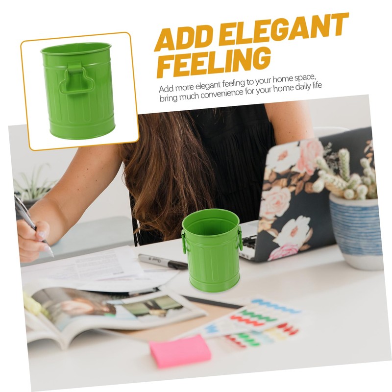 Mobestech Cute Iron Trash Can Multi-Functional Desk Wastebasket and Pen