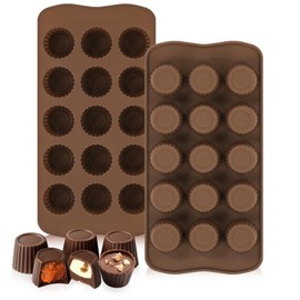 Fimary Peanut Butter Cup Mold, 15 Cavity Chocolate Candy Molds, Silicone Baking Mold for Snack Size Mini Peanut Butter Cup, Jelly, and Cordial, Pack of 2