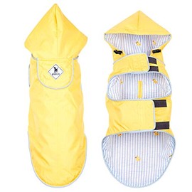 The Worthy Dog Seattle Slicker Wind and Water Resistant Hooded Rain Jacket with Reflective Trim for Small Medium Large Dogs, Yellow, LG