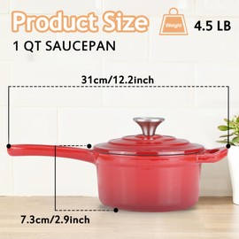 NSIRONS Enameled Cast Iron Sauce Pan, 1 Quart Enameled Saucepan with Lid, Mini Dutch Oven Enamel Saucepan for Cooking Pasta Sauce, Gravy, Puddings, Marinate, Boiling (Gradient Red)
