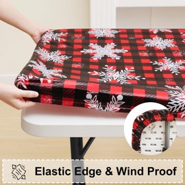 misaya Rectangle Vinyl Tablecloth, Fitted Table Cover, 100% Waterproof, Elastic Edge, Flannel Backing, Plastic Table Cloth Fit 6 Foot Folding Tables for Picnic, Camping, Outdoor (30x72 inch)