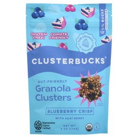 Clusterbucks Gut Friendly Granola Clusters made with Sprouted Buckwheat and Acai Berry, Gluten Free Snack (Blueberry Crisp, 1 Pack)