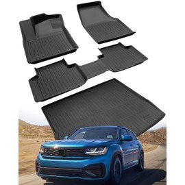 Floor Mats & Cargo Liner for Volkswagen Atlas Cross Sport 2025 2024 2023 2022 2021 2020, 4 PCS Full Set Car Mat 2020-2025 All Weather Backrest Mat Custom Fit for VW Atlas Cross Sport Accessories