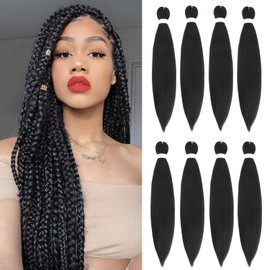 TIHQIEX Braiding Hair Pre Stretched 30 Inch 8 Packs Long Braiding Hair Extension Pre Stretched Braiding Hair Professional Synthetic Hair For Braiding Hot Water Setting Soft Yaki Texture(30", 1B-8P)