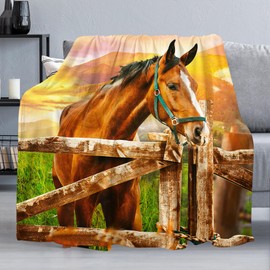 3D Horse Throw Blanket for Couch, Super Soft Fuzzy Throws Warm Comfortable Plush Fleece Blanket, Fashion Decorative Flannel Fleece Blanket for All Season(40 x 50 in, Horse & Pasture)