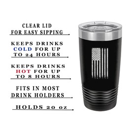 Rogue River Tactical Subdued Black USA Tattered Flag 20 Oz. Travel Tumbler Mug Cup w/Lid Vacuum Insulated Hot or Cold Military Vet Gift (Black)