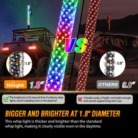 Nilight LED Fat Whip Light 1PC 3FT RGB Lighted Antenna Whips with Remote & App Control DIY Chasing Patterns Brake Reverse Lights for ATV UTV Polaris RZR Can-am Dune Buggy Pickup Trucks Jeep