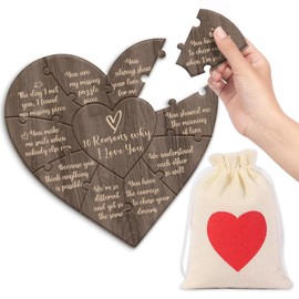 10 Reasons Why I Love You,Brown Romantic Heart Wooden Puzzle for Him, Her Valentines,Anniversary Wedding Gifts for Boyfriend, Girlfriend, Husband,Wife,Includes Storage Bag - A02