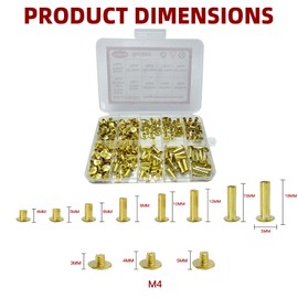 ASLLRISONY 110 Sets Chicago Screws Assorted Kit,8 Sizes of Round Flat Head Leather Rivets Metal Screw,Used for Leather Crafts, Clothing, Shoes, Belts, Bags, and Custom-Made Items(Golden)