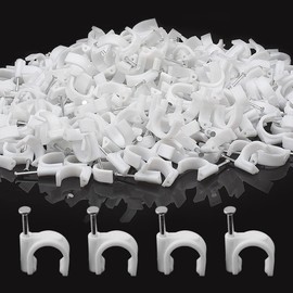 Cable Steps, Set of 100, 0.24 inch (6 mm), 0.3 inch (7 mm), 0.3 inch (8 mm), 0.4 inch (10 mm), Wiring Stop, Cord Fastener, Nail Type, Cable Clip, Cord, Cable Step, Clamp Holder, Fixing Claws, Wire Fixing, White (0.24 inch (6 mm)