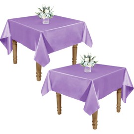 RUDONG M 2 Pack 60 x 60 Inch Square Tablecloth, Light Purple Satin Tablecloth, Silky Satin Square Table Cloth, Bright Smooth Satin Table Cover for Wedding, Banquet, Party Dinning Decoration