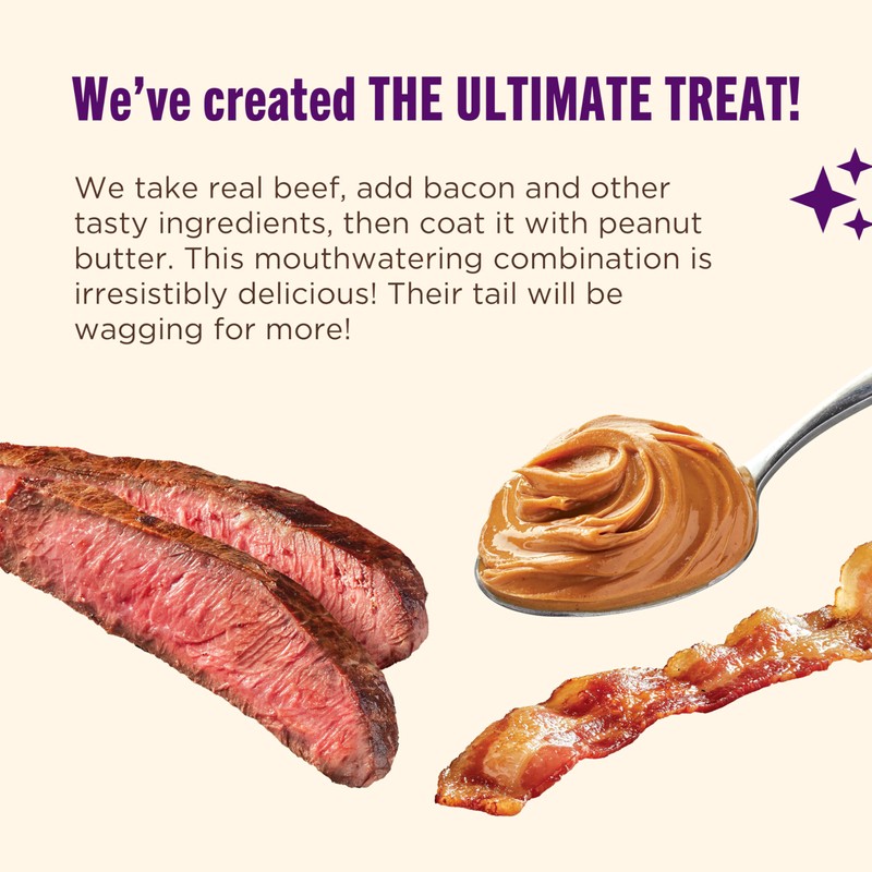 Nutrish Triple Delights Premium Dog Treats with Real Beef, Bacon,