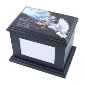 Handcrafted Solid Wooden Box Urns for Adult Human Ashes Male or Female Cremation- Funeral Memorial Urn for Man or Woman with Photo Frame- Keepsake Casket Up to 200 Lbs (Black, L, Dove)