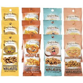 Crazy Go Nuts Walnuts - Maple, Banana, Coconut, Oatmeal Cookie, Healthy Snacks, Vegan, Gluten Free, Superfood - Natural, Non-GMO, Omega 3 Fatty Acids, Good Fats, and Antioxidants, 1.25 oz (12-Pack)